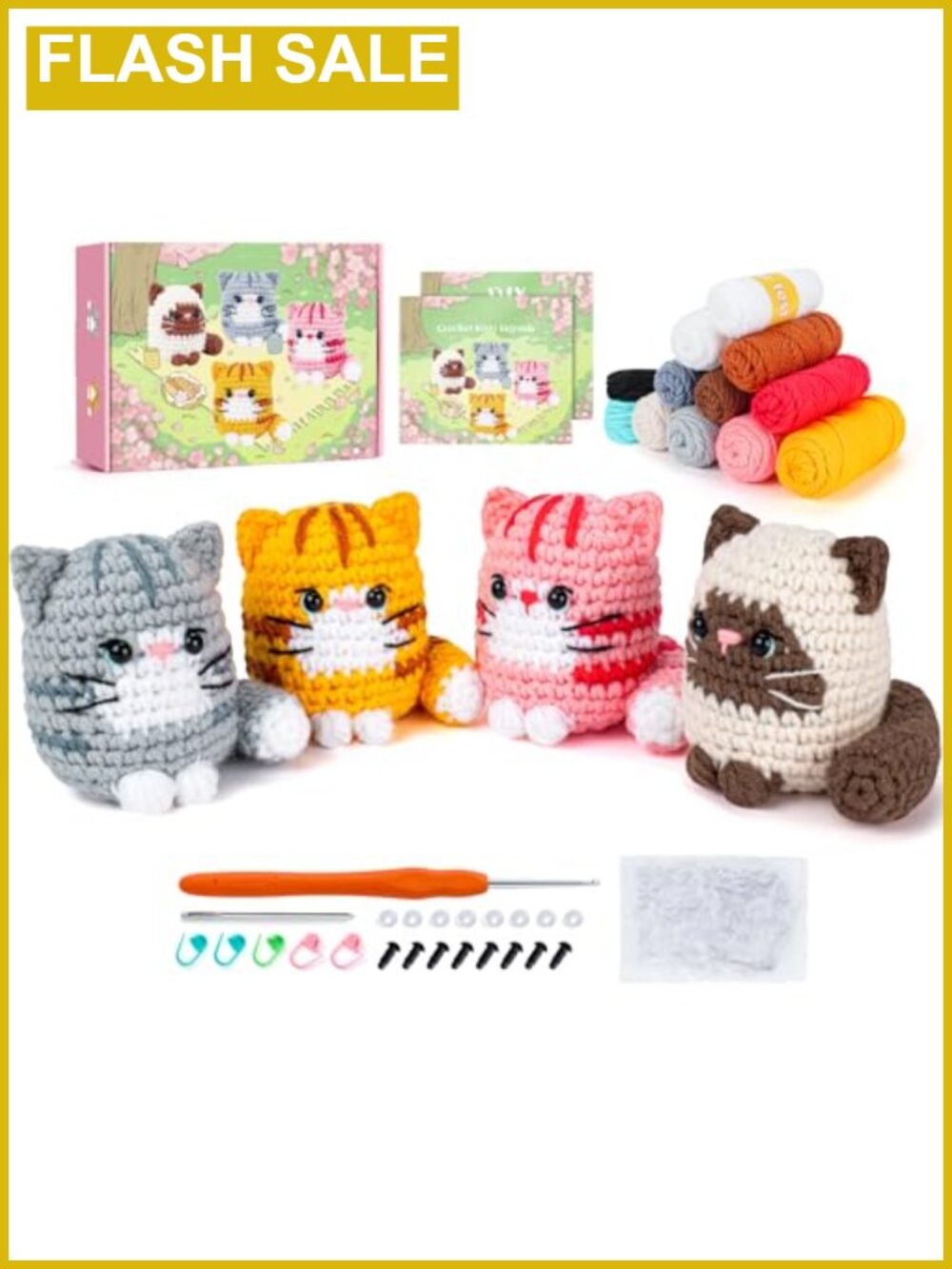 Cat Crochet Kit for Beginners 4 PCS with Video Tutorials Learn to Crochet Set